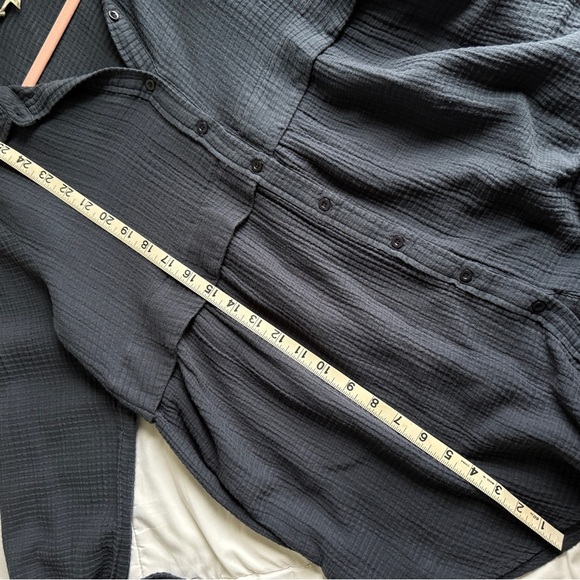 Mystree Navy Button Down Shirt with Drop Babydoll Waist Women’s Medium - Picture 6 of 7